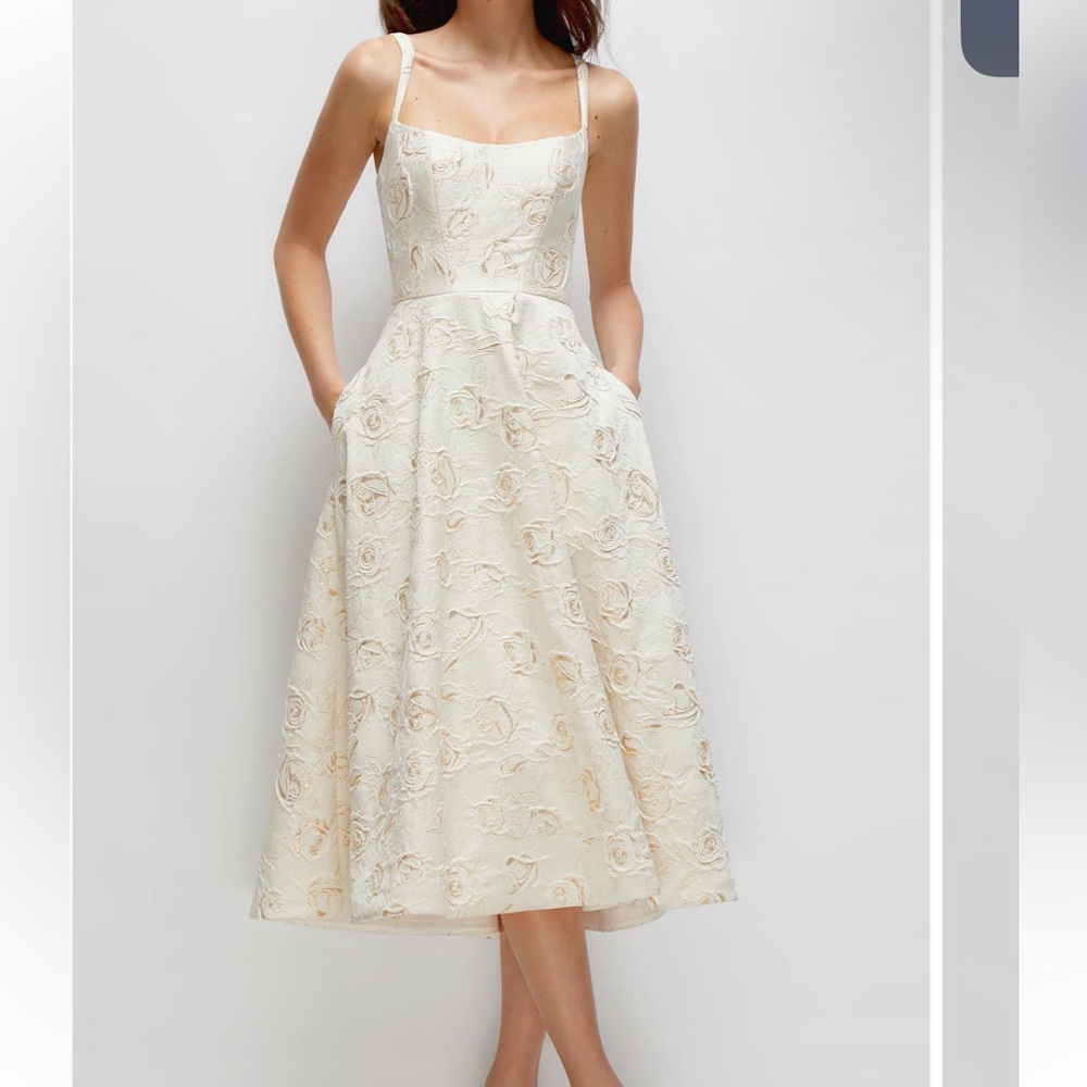 Elegant Cream Floral Midi Skirt